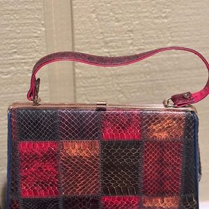 Vintage 1960s Striped Top Handle Snakeskin Purse Handbag